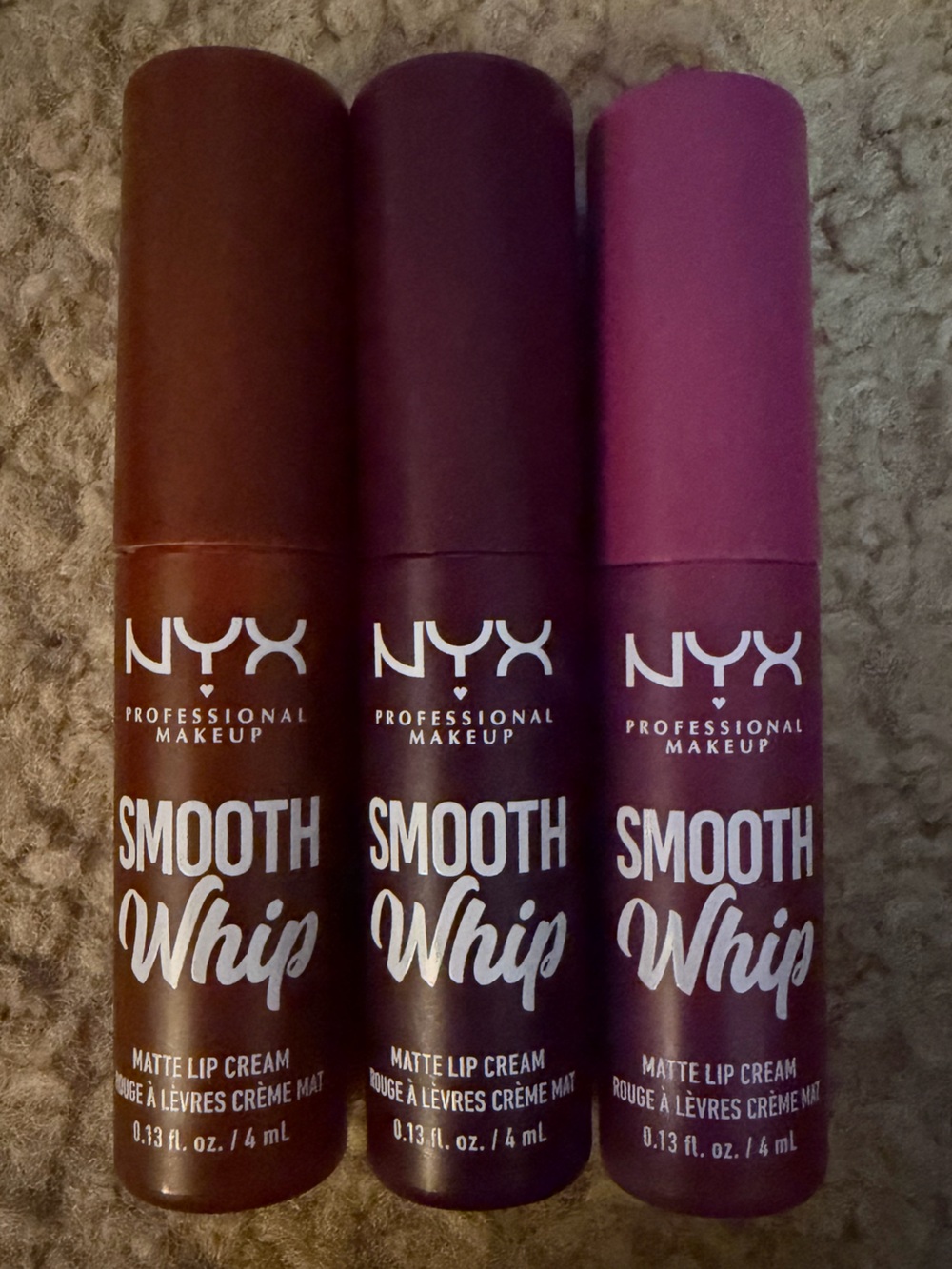 NYX Matte Lip Cream Trio — Plum, Deep Berry, Warm Mauve